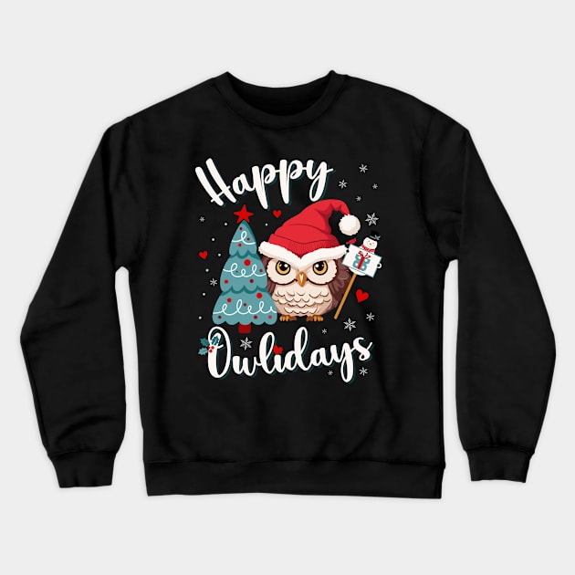 Happy Owl Holiday Christmas Owls Kids Family Mom Merry Xmas Cute Crewneck Sweatshirt by AimArtStudio